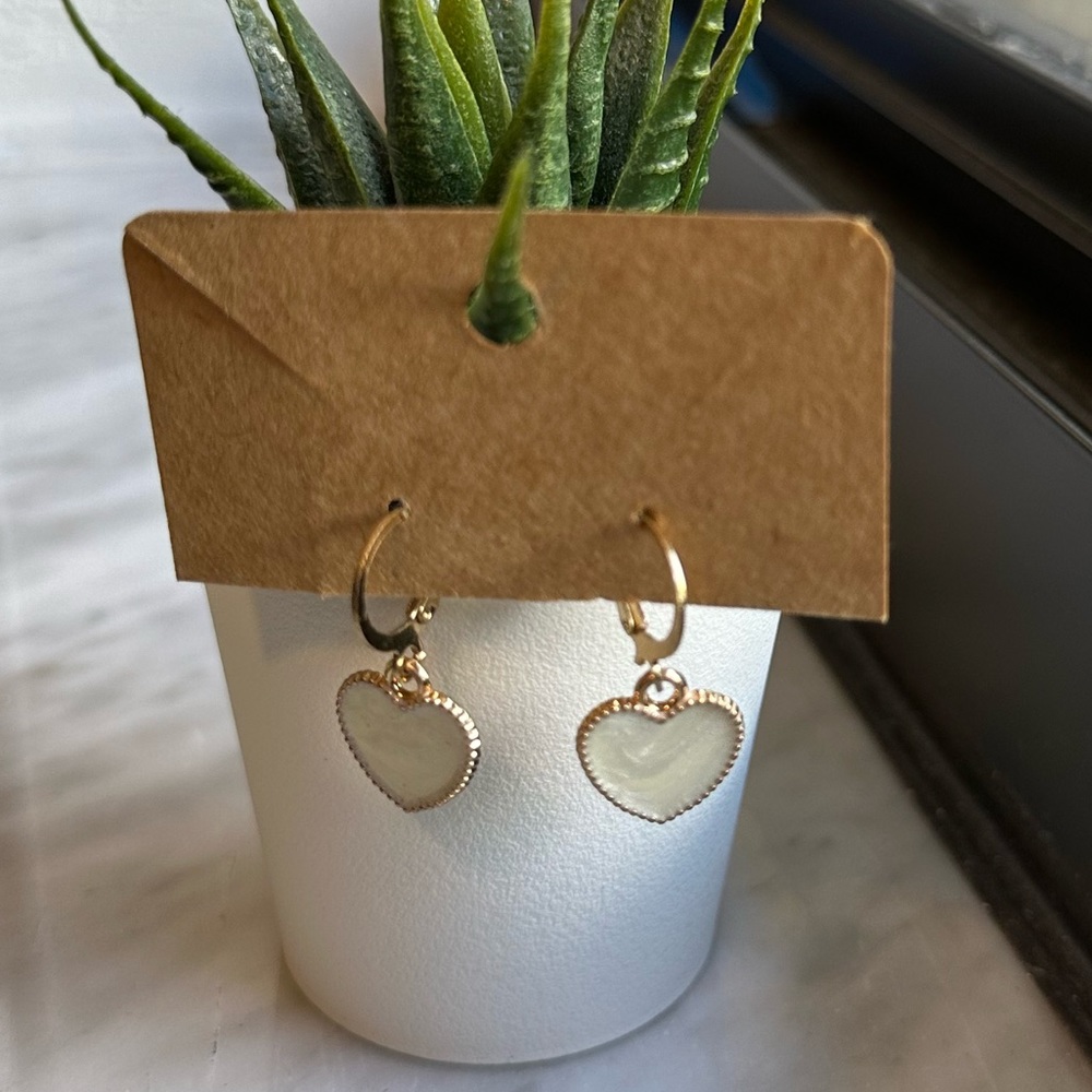 White Heart Dangle Earrings